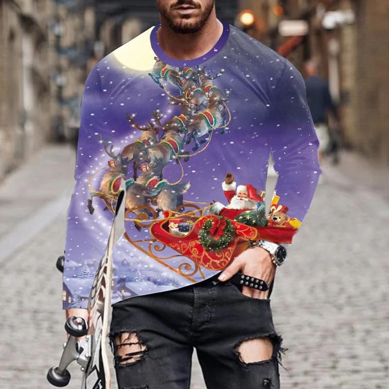 

Мужские футболки Рождественские Мужские Новые С круглым вырезом С длинным рукавом Уличная мода Мужская футболка с 3D-принтом M