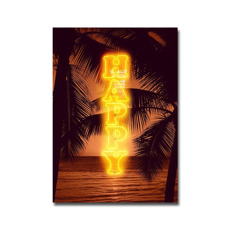

Happy Beach Neon Poster Привет Зеленый Цитата Художественные принты Модная картина на холсте Минималистичные современные настенные панно для спальни Домашний декор 21x30cm No Framed