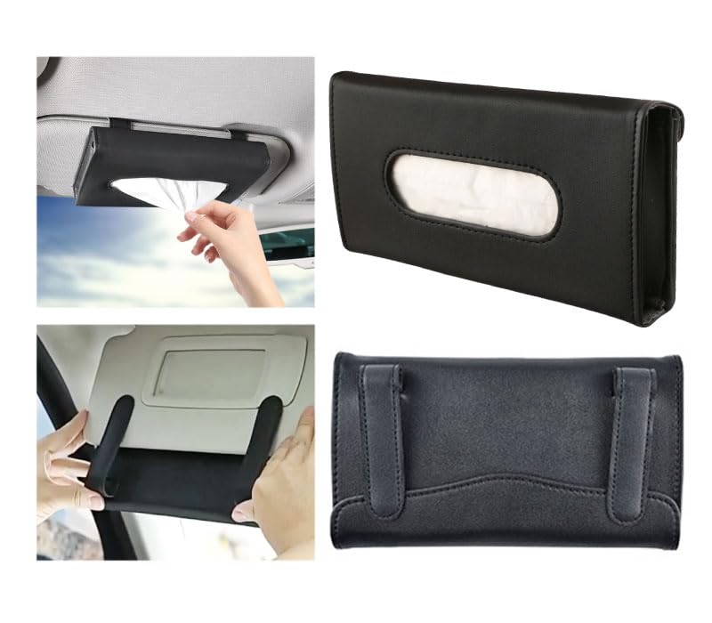 RS SHOP Hanging Tissue Case for Car of Black PU Excellent Visibility Clip for Easy Nepia Nose Celeb 96 Tissues x Bonus Included [Set 2] Thin, 2cm, чёрный