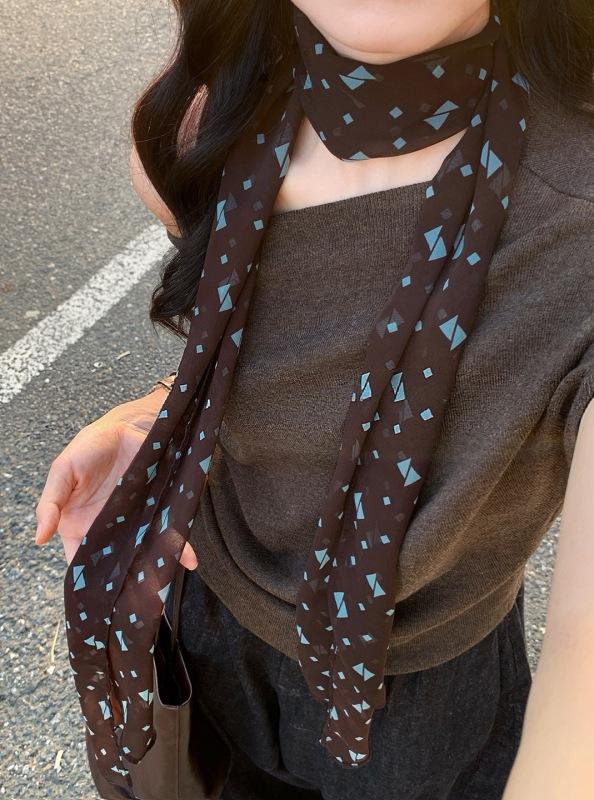 Retro polka dot thin silk silk scarf women's new high-end green neck scarf headband decorative belt