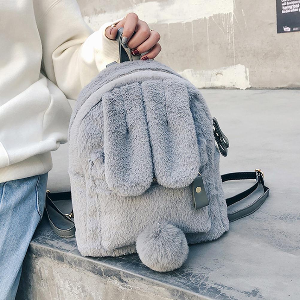 Women Bunny Backpack Plush Mini Fluffy Rabbit Ear Backpack Fuzzy Bunny Satchel Casual Daypack for Girls