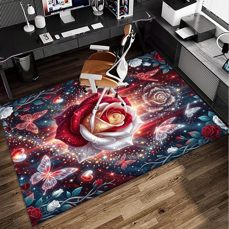 Starry Night Roses Office Rug Chair Mat, Entryway Carpet, Suitable for Front Door, Bedroom, Living Room, Desk, Holiday Gift