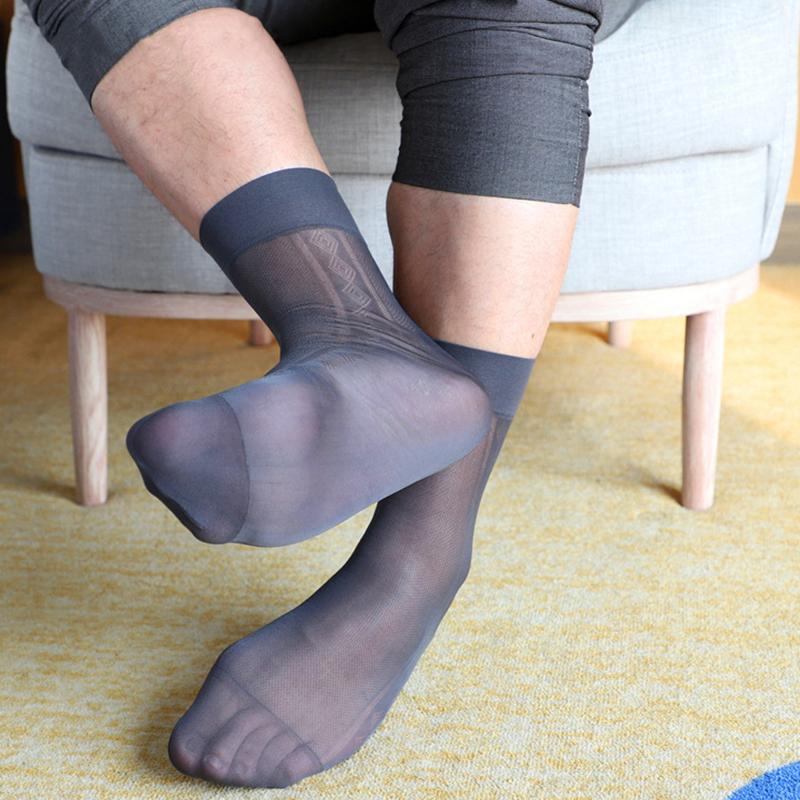1Pair Solid Color Breathable Business Wear Stockings Sheer Silk Socks Ultra Thin Stylish Sexy Men's Dress Nylon