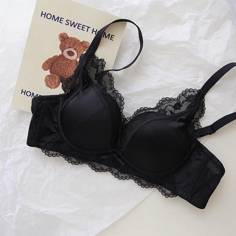 French Lace Satin Lingerie Set: Push-Up, Wire-Free, Anti-Sagging Bra for Small Busts