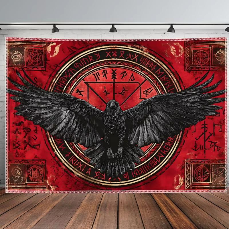 Norse Raven Runes Tapestry Dark Esoteric Design Wall Decor for Bedroom Styling Viking Theme Photo Backdrop