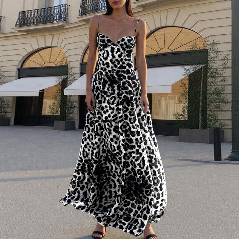 

ZANZEA Women Vintage Sleeveless Leopard Print Waisted Suspender Dresses 3XL білий