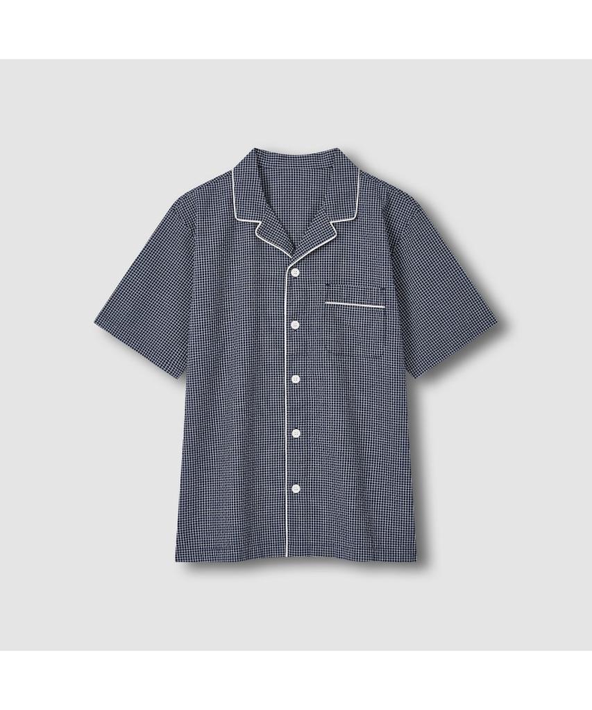 Jaju Men'S Seersucker Pattern Knee-Length Pajama Set_Light Navy