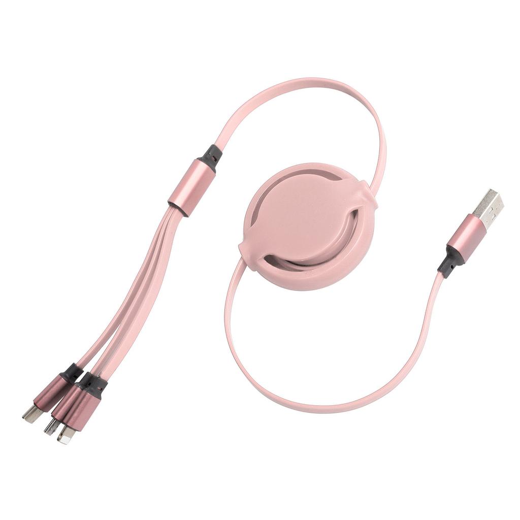3‑in‑1 USB Charging Cable Multi Retractable Fast Charger Cord for IOS Type C Micro PortPink