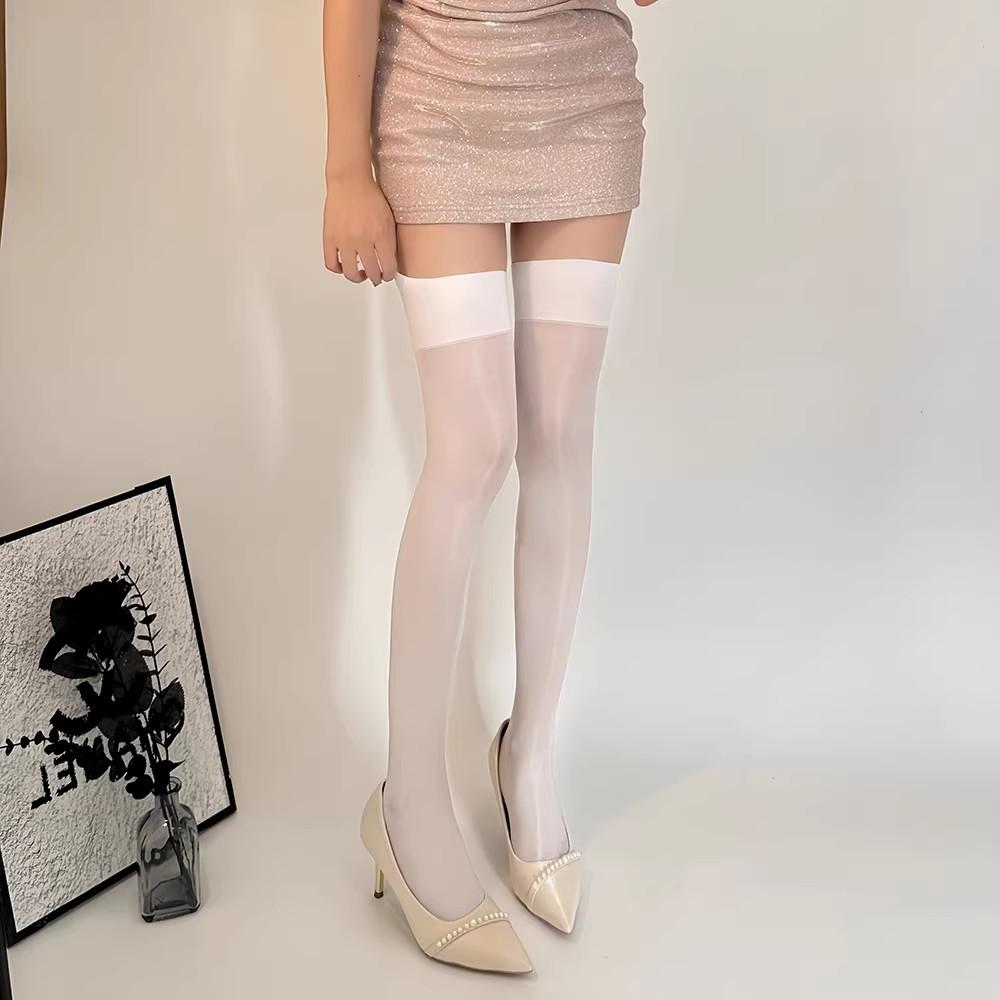 Weicher Stoff Lolita Grüne Strümpfe Breite Kante Schnitt Über das Knie Transparente Strumpfwaren Damen Süße Farbe Tägliche Partykleidung