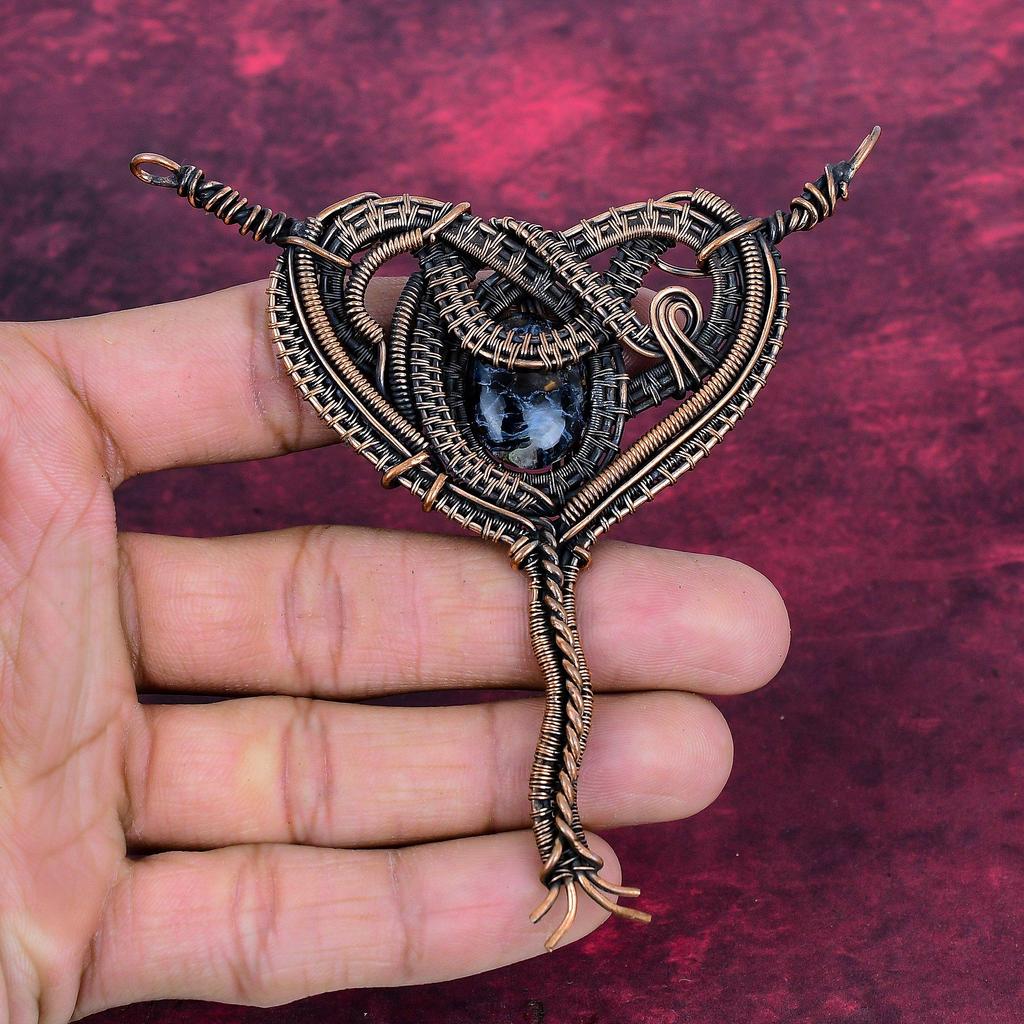 Pietersite Pendant Copper Wire Wrapped Gemstone Jewelry Handmade Designer Pendant