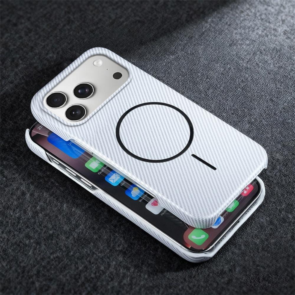 For Magsafe Half Border Carbon Fiber Kevlar Magnetic Phone Case For iPhone 17 Air 16 15 14 13 Plus Pro Max Fashion Texture Cover