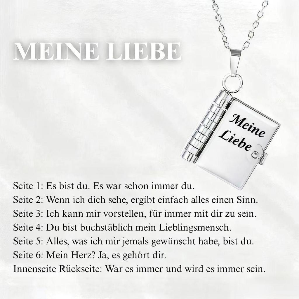 Buch Halskette Frau - Edelstahl Partner Halskette - Öffnbarer Anhänger Titan Liebesbrief Halskette