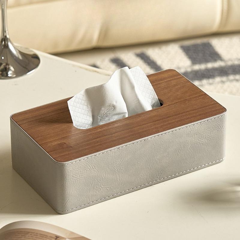 Wooden Tissue Box Leather Tissue Case Aesthetic Rectangular Napkin Boxes Elegant Luxury Napkin Storage Cases Table Decorations