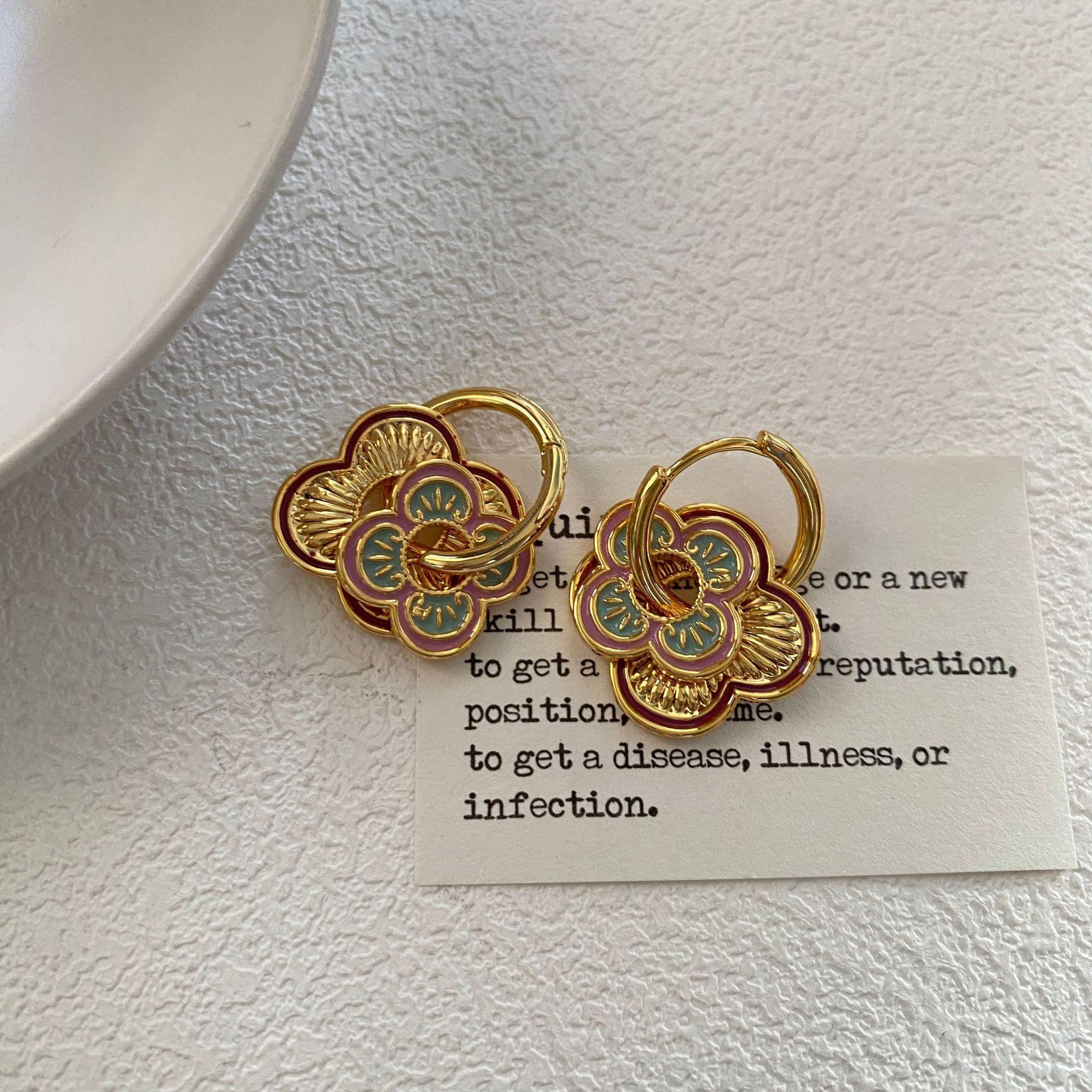 20 Pink Purple Enamel Hand-Painted Light Luxury Temperament National Style Circle Versatile Earrings