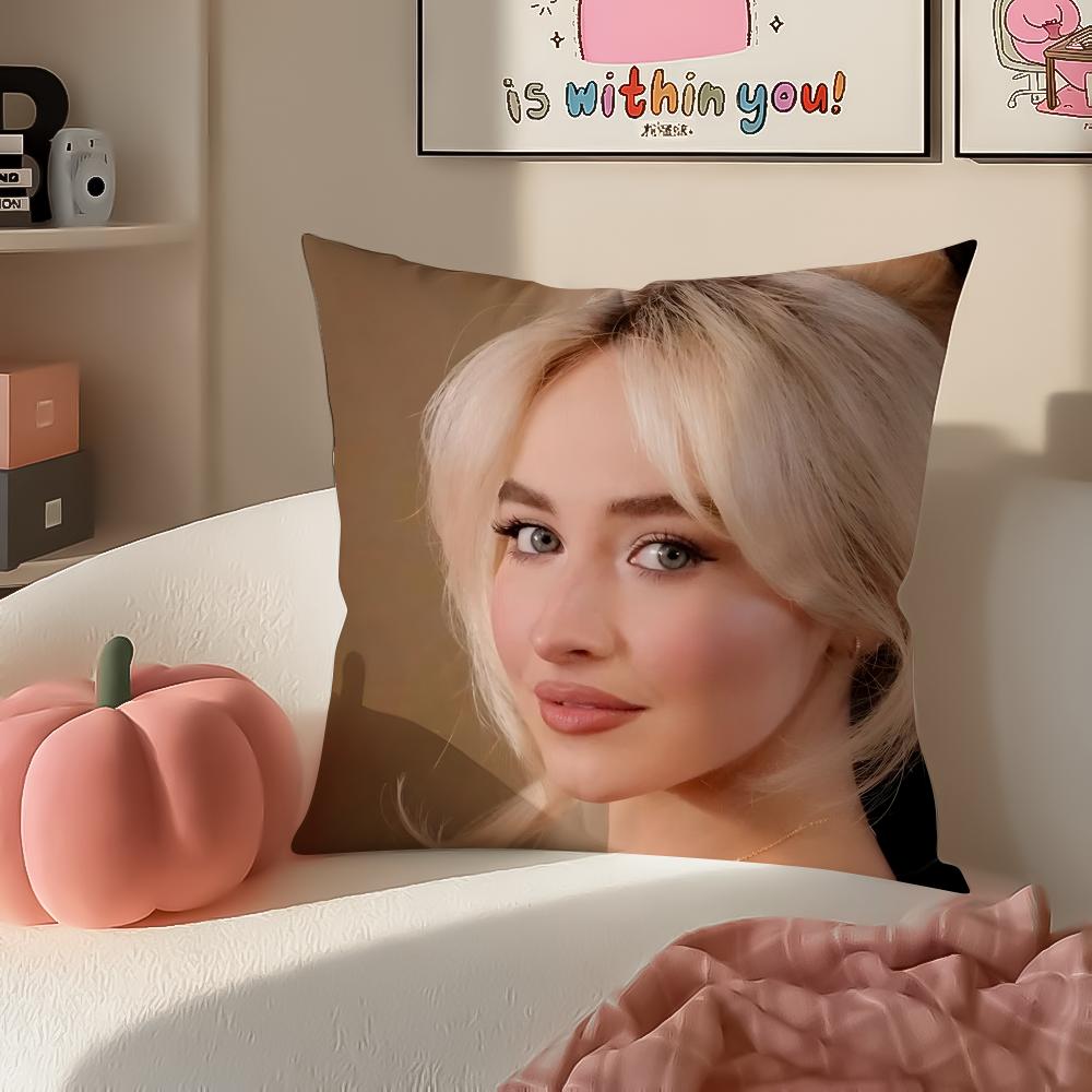 Modern Pop Beautiful Singer SSabrina Carpenter Cushion Cover Pillowcase Short Plush Invisible Zipper Room Sofa Cushion Cover
