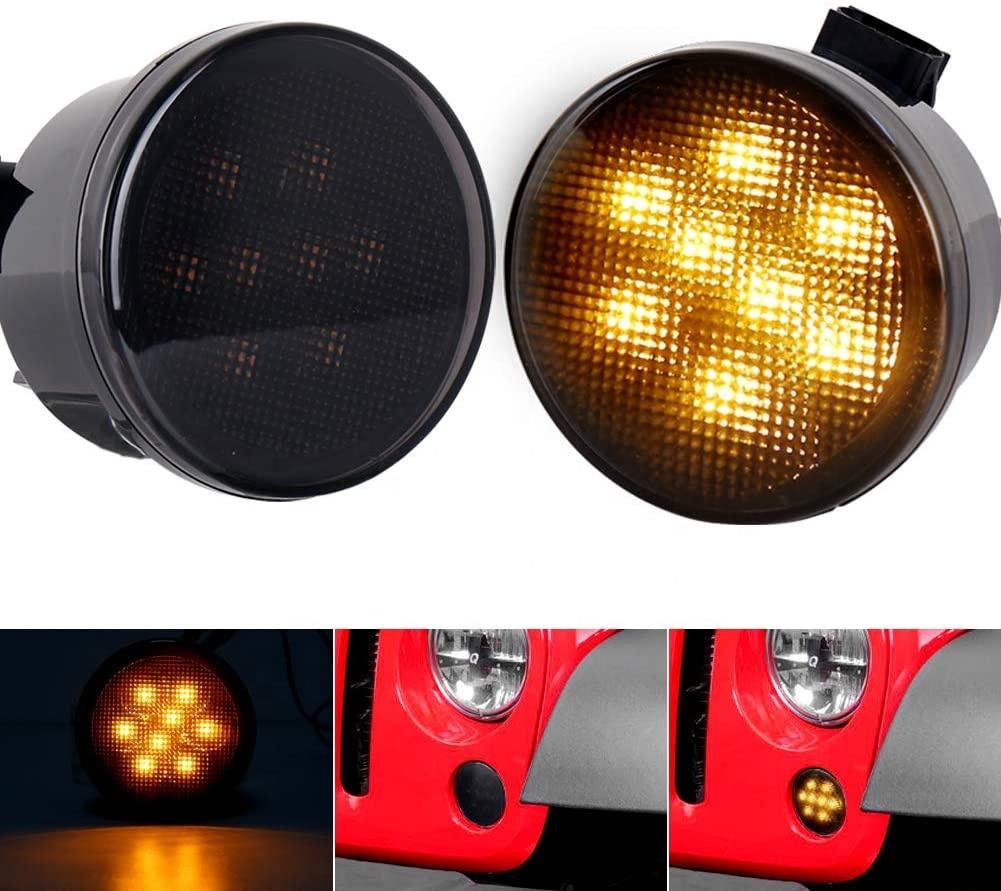 OVOVS Smoke Lens Indicator Lights Front Fender LED Turn Signal Light Assembly for Jeep Wrangler JK 2017-2018