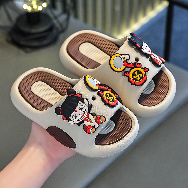 

Nezha slippers are summer children s sandals for boys, featuring a non-slip soft sole, suitable for indoor bathing and for toddlers and babies on the 24-25 хаки