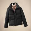 Womens Short Puffer Coat Winter Warm Loose Fit Cotton Jacket Stand Collar Solid Color Urban Street Style