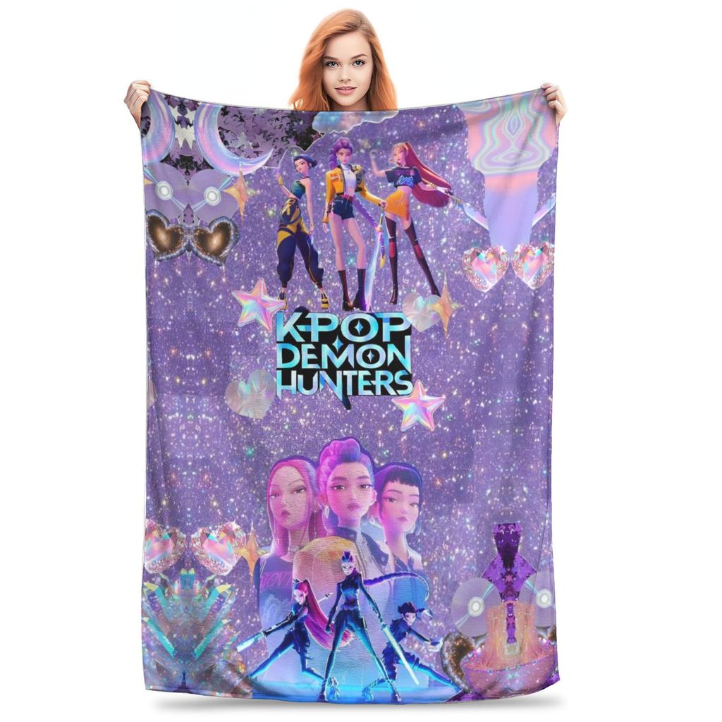 Saja Boys Huntrix Blanket Kpop Demon Hunters Flannel Awesome Warm Throw Blanket for Bedding Lounge  Winter