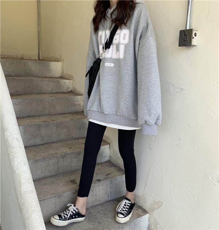 Women Long Sleeve Hooded O Neck Loose Pullovers Female Tops Solid Color Sweatshirts