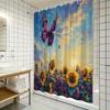 1pc Serene Sunflower Sunset Shower Curtain with Purple Butterfly & Sunflowers Design - 70.8x70.8 Inch Large Bath Curtain