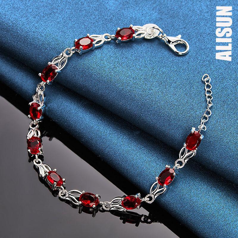925 Sterling Silver Pendant, Red AAA Zircon Bracelet Fashionable Jewelry