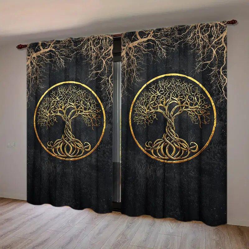 Life Tree Totem Printed Curtains Christmas Decorations Bedroom Living Room Home Decoration Curtain Made Of Polyester Washable Ready