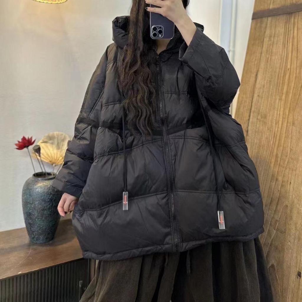 2025 Autumn/Winter Korean Style Plus Size White Duck Down Hooded Mid-Length Jacket for Women