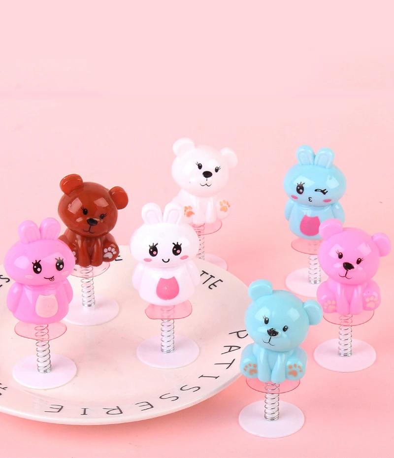 6Pcs kids Cute Mini Bounce Bear Rabbit Toys Novelty Tricky Prank Jumping Doll Finger Whimsy Game Children Creative Small Gifts