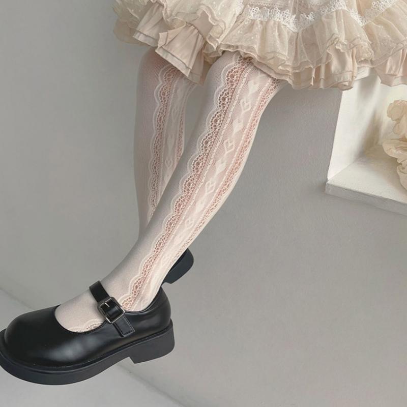 Autumn Sweet Tights Lolita Style Girls Pantyhose Spring Fall Cotton Knit Infant Stocking Children Pantyhose Baby Tights 2-13years