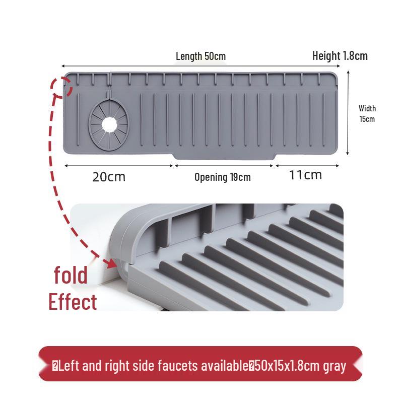 Silikonová odkapávací podložka pod baterii s bočním otvorem – Ochrana proti stříkající vodě do dřezu a podložka proti hromadění vody se spádovým odvodem.