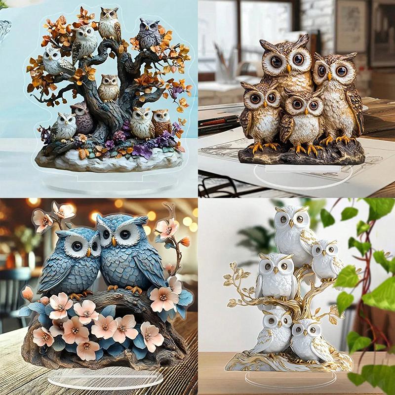 1 pezzo Decorazione festiva da scrivania Statua di gufo piatta 2D a tema anime Regalo di Natale da collezione Perfetto come ornamento e decorazione
