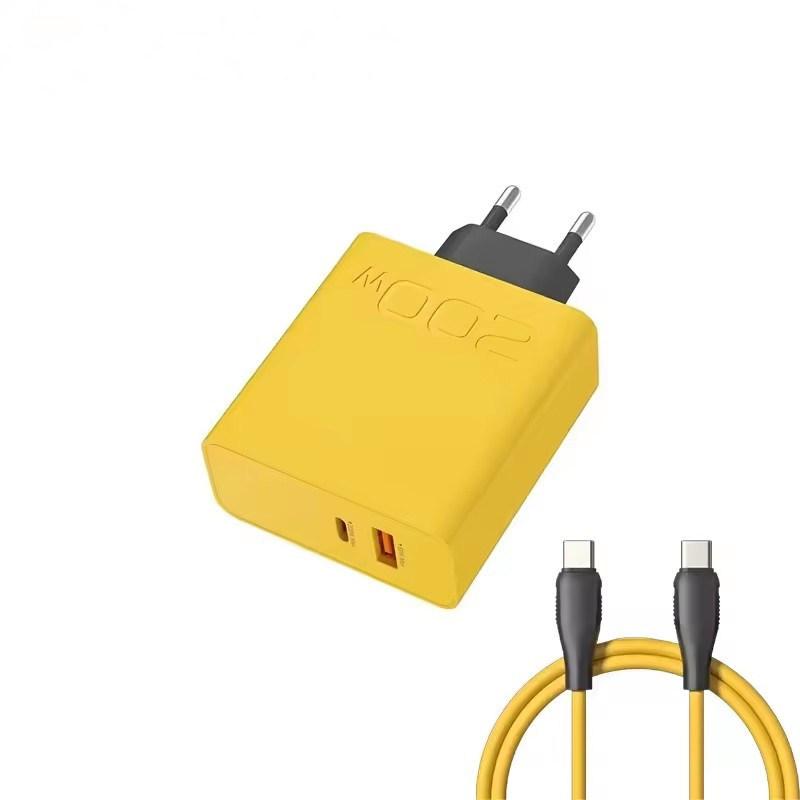 

200 Вт сверхбыстрая зарядка Type-C GaN PD 2-в-1 Type C быстрая зарядка GaN QC 3.0 супер зарядное устройство для телефона для iPhone Huawei Samsung EU Plug жёлтый