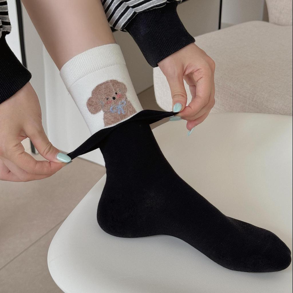 Funny Socks Animals Cartoon Dog Print Japanese Kawaii Cute Socks Women Korean Style Casual Harajuku Streetwear Middle Tube Socks