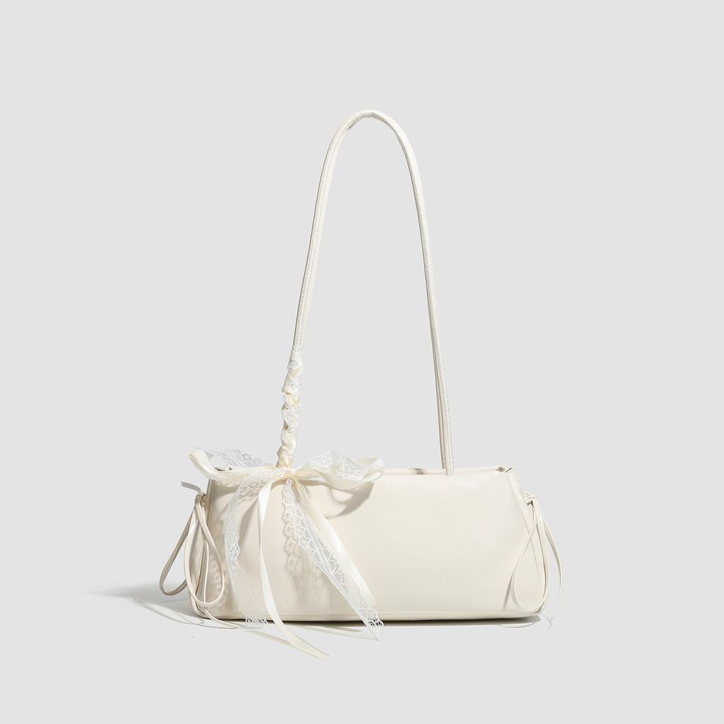 Bow bowling bag women's 2025 new texture solid color shoulder armpit bag fashionable and versatile commuter handbag