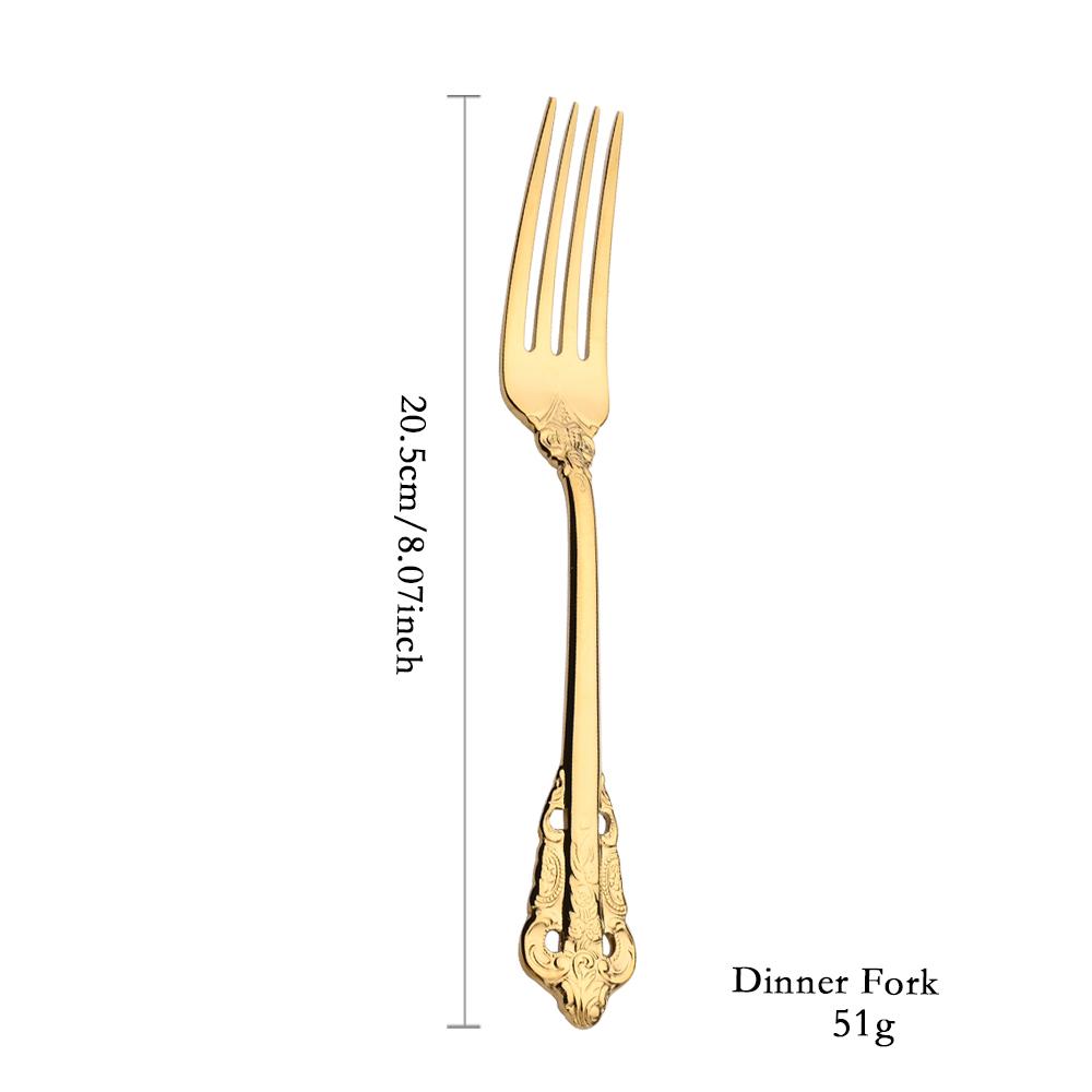 Vintage Western Gold Plated Cutlery Dining Knife Fruit Fork Teaspoon Butter Knife Set Luxury Dinnerware Engraving Tableware Set