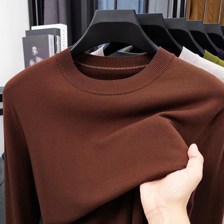 2025 Men's Lightweight Solid Color Round Neck Sweater, Long-Sleeved Knit for Spring/Autumn