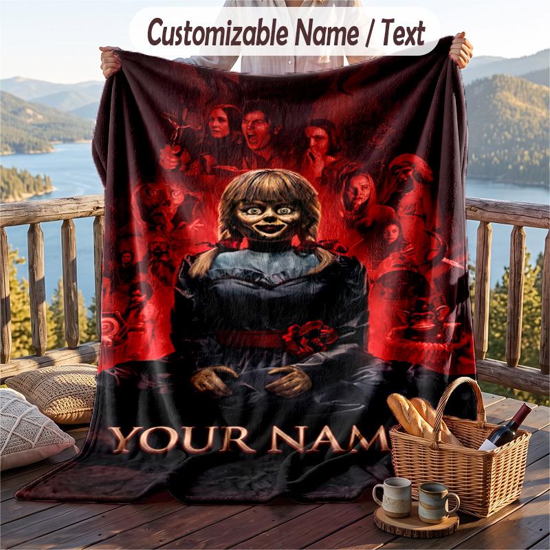 Custom Text Flannel Throw Blanket, Lightweight Cozy Bed Sofa BlanketThe Conjuring Annabelle