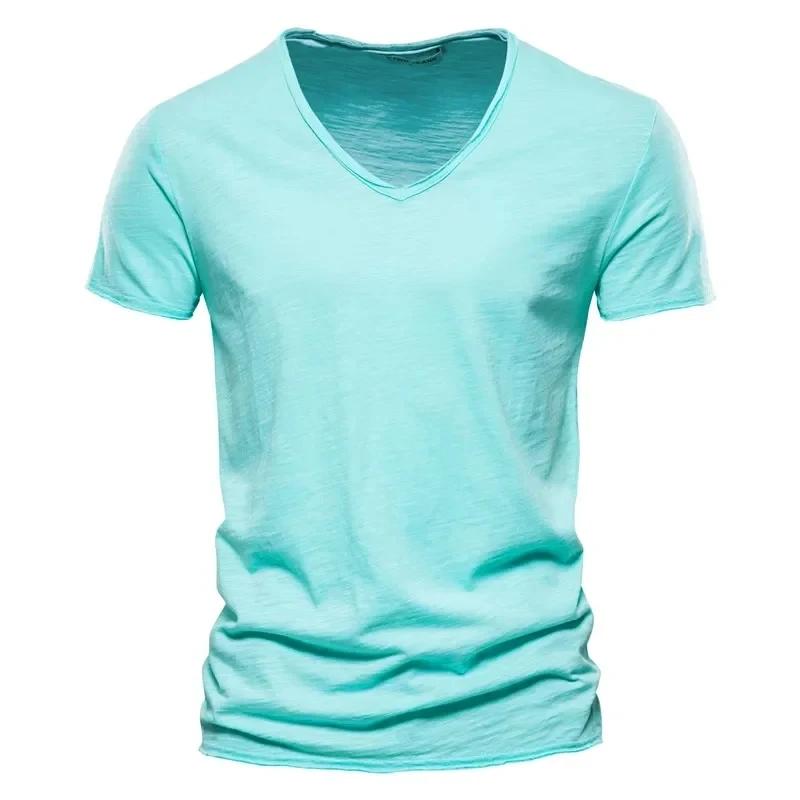 Cotton Men T Shirt Tops V Neck Thin Short Sleeve Tees High Quality Men's Fashion Fitness T-shirt for Men Size