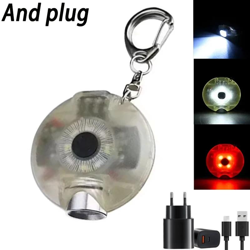 Mini Keychain Flashlight 6 Light Modes Torch Type-C Charging Multi-function Waterproof Fluorescent Magnetic Warning Camping Lamp