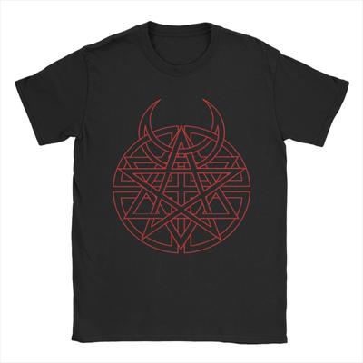 Rote Hörner Hexagramm Gestörte Musik Herren T-Shirts Freizeit Tees Kurzarm O-Ausschnitt T-Shirts 100% Baumwolle Geschenk Kleidung