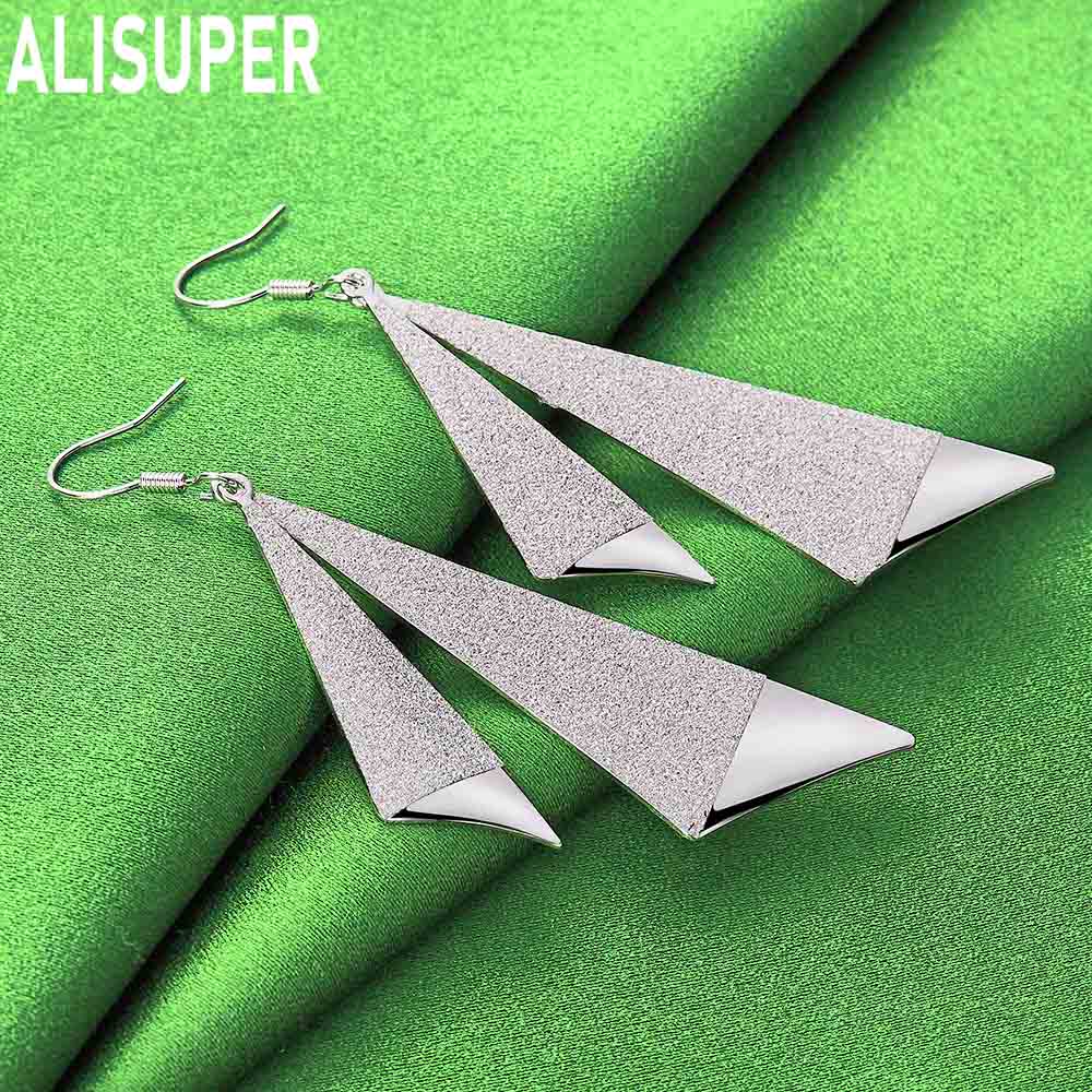 925 Sterling Silver Simple Frosted Geometric Triangle Pendant Earrings - Fashion Banquet Jewelry