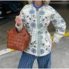 2024 European & American Women's Autumn/Winter Printed Tie-Waist Cotton Jacket