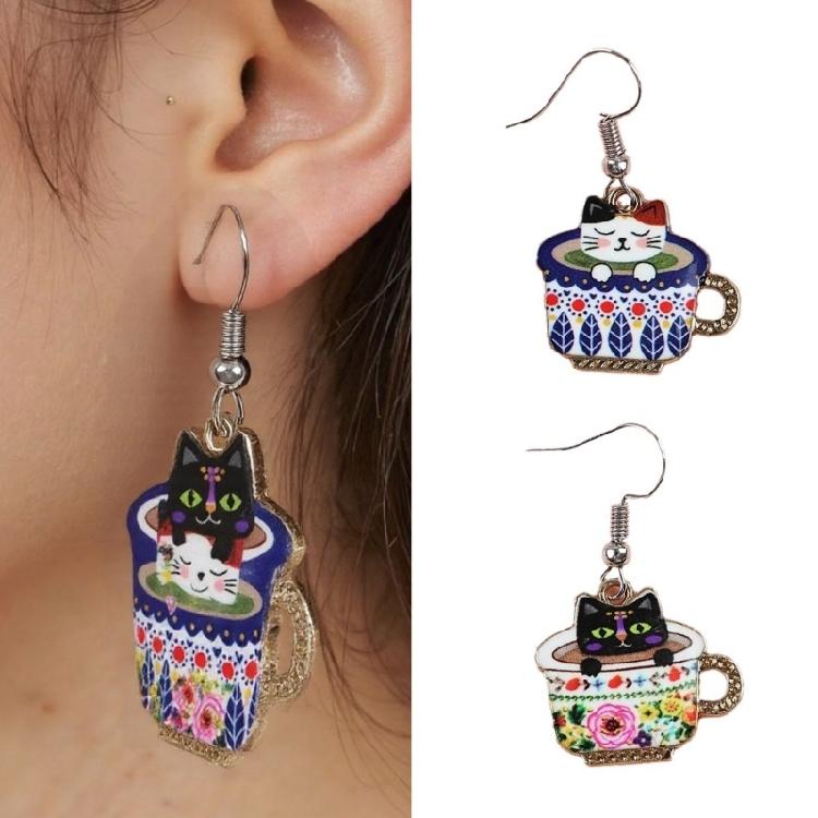 Cup Cats Earrings Animal Shaped Dangle Ear Drops Stylish Ear Rings Jewelry Elegant Ear Accessories for Parties Wear