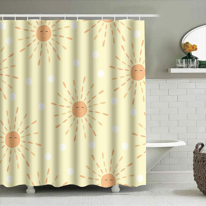 Delightful Sunflower Shower Curtain Cute Bathroom Decor For Kids Room, Modern Polka Dots Design Waterproof Fabric Cream Color 72