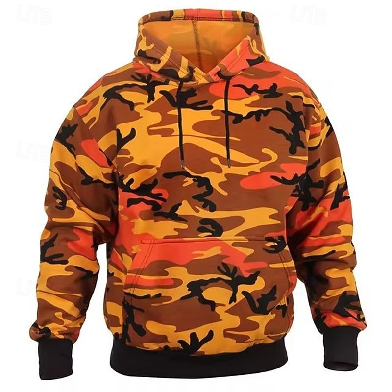 Sudadera con capucha para hombre Rojo Morado Naranja Verde Caqui con Capucha Bolsillo Camuflado Deportes y Aire Libre