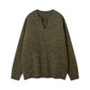 Niche Moss Green Knit V-neck Sweater - Autumn/Winter Loose Fit, Granular Texture.