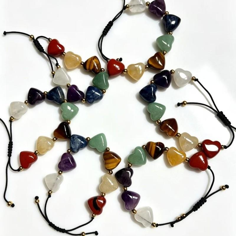 Blue Lapis Lazuli Chakra Beaded Bracelet With Heart Shape For Yoga And Meditation Enthusiasts