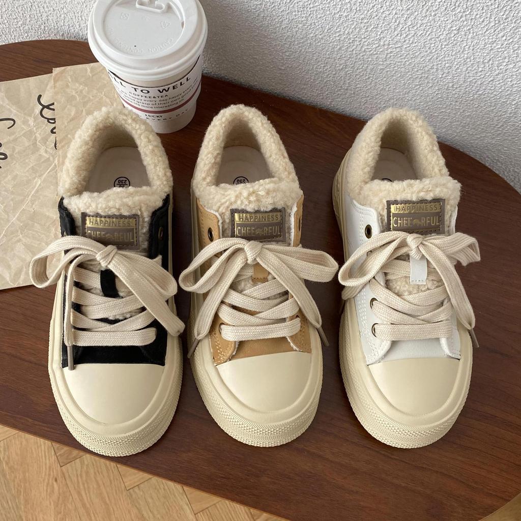 Korean version of casual shoes 2025 autumn and winter new Mao Mao shoes fleece warm cotton shoes thick baseplate shoes women 3291M
