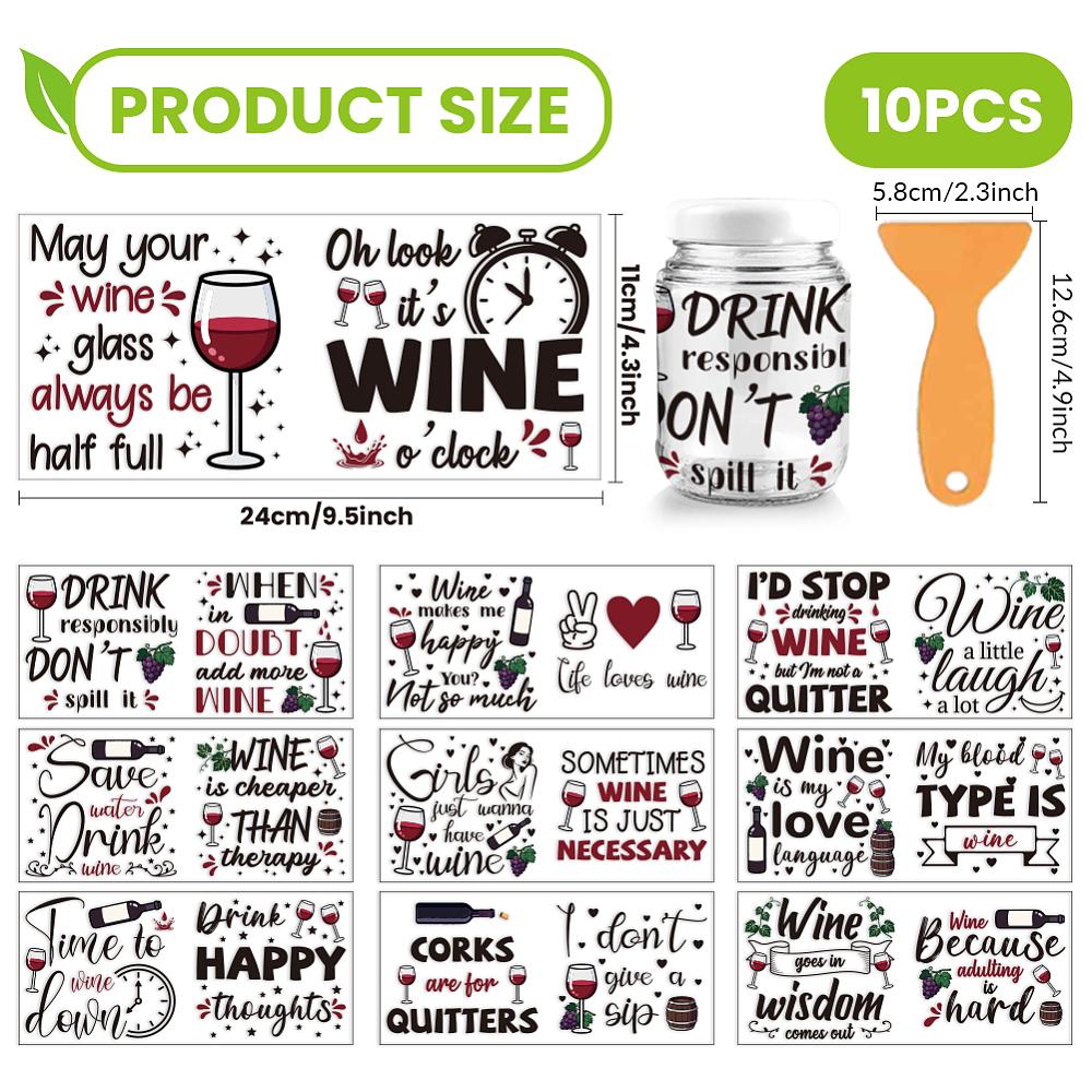 10Pcs 10 Styles PVC DIY Heat Transfer Paper for UV Sublimation Cup Word 240x110mm 1pc/style